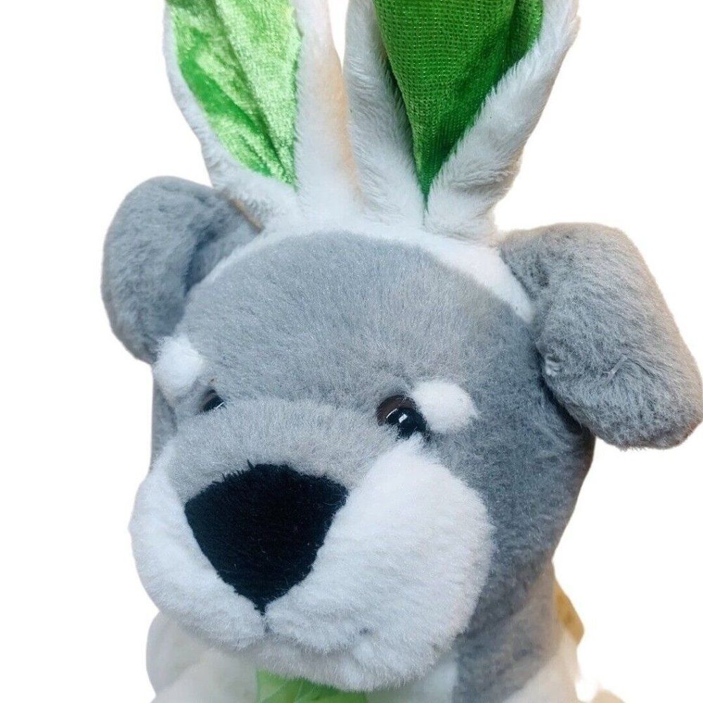 Dan Dee Gray & White Puppy Dog Plush Easter Bunny Ears Stuffed Animal Doll 9"